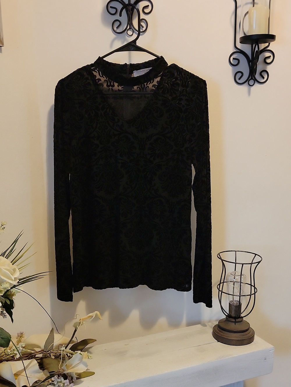 Ruff Hewn Black Long-Sleeve Velvet Burnout Top